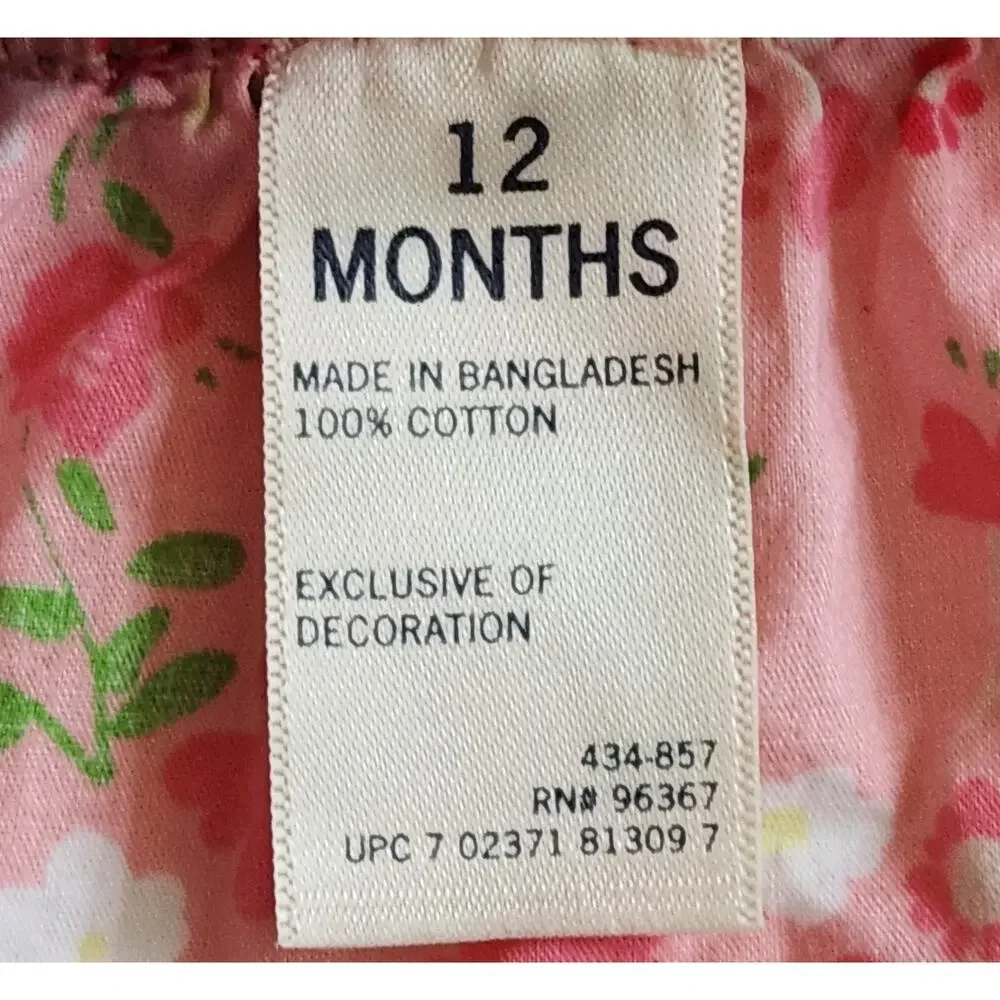 OshKosh B'Gosh Girl s Pink Floral Gingham Eyelet Skirted Overalls Size 12 mos